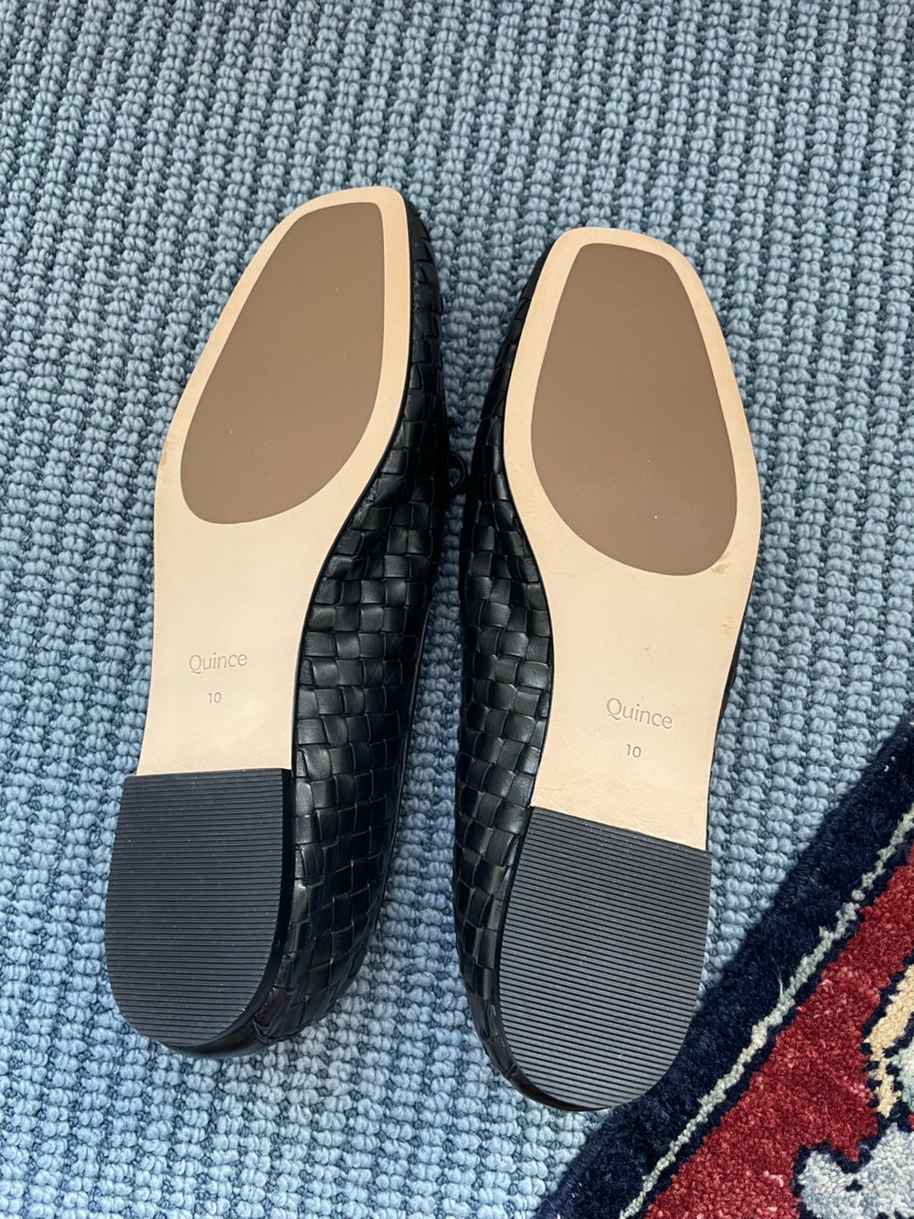 Quince Italian Leather Handwoven Square Toe Ballet Flat Sz 10 Black Like New - Picture 8 of 9
